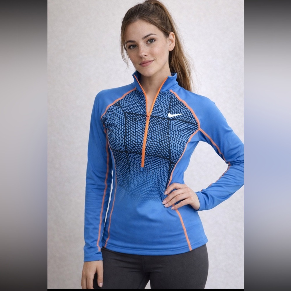 Nike Pro Dri-FIT Half Zip Pullover Blue Orange Size L